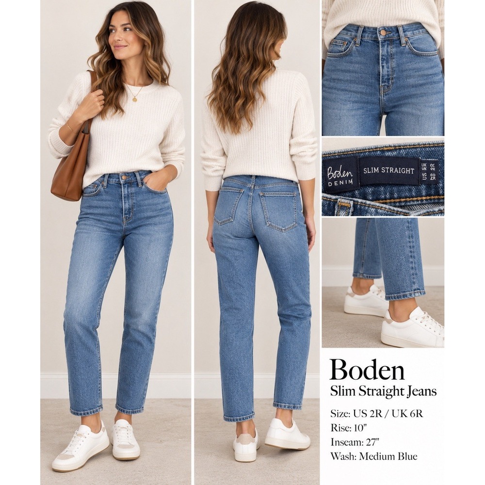 Boden Slim Straight Jeans 2R High Rise Medium Wash Ankle Denim Stretch
